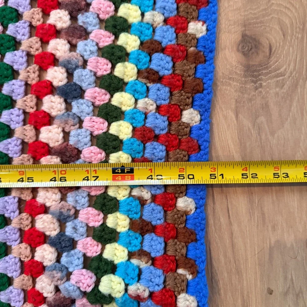 Vintage Handmade Granny‎ Square Crochet Blanket Multi Color Throw Cottage Boho